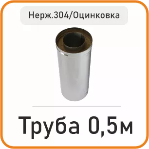 Труба сендвіч 0.5 метра (нержавійка 304/оцинковка)